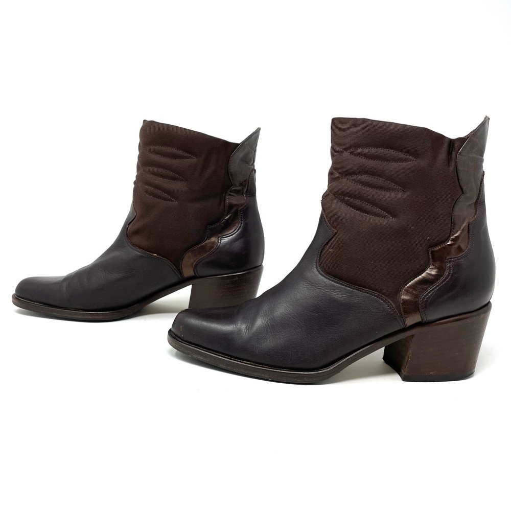 Vintage Arnold Churgin Dark Brown Leather Western Ankle Boots Size 5.5/ 35.5 - Picture 4 of 8